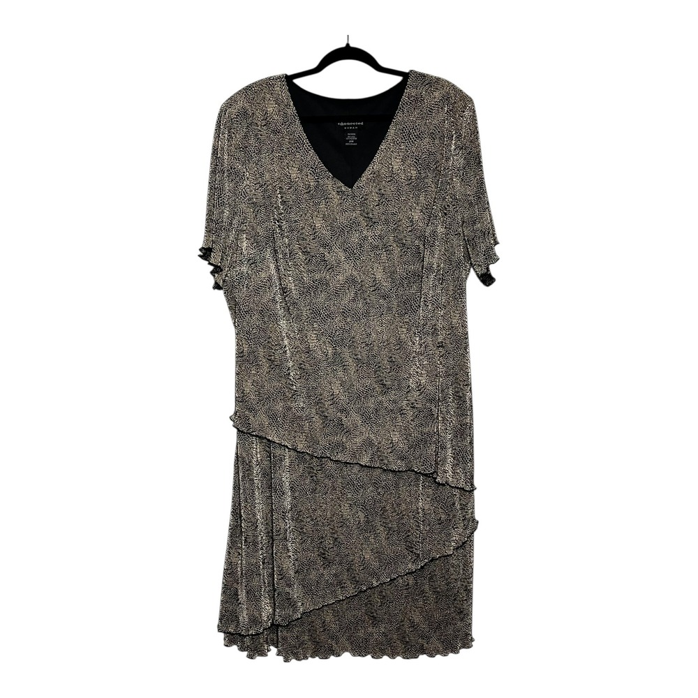 Connected Woman Metallic Gold Black Tiered Dress Plus‎ 24W V-Neck VJ4D1445L